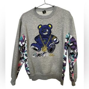 High End Streetwear Teddy Bear Extra Screenshot Crew Gray Camo Men's Sweatshirt